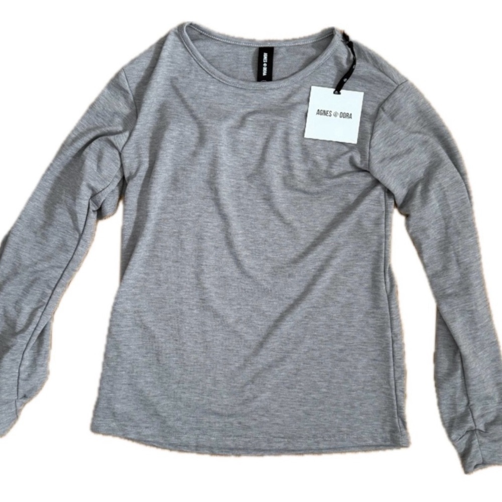 Agnes & Dora Women's Heather Grey Long Sleeve Shirt W/Ruffle Detail